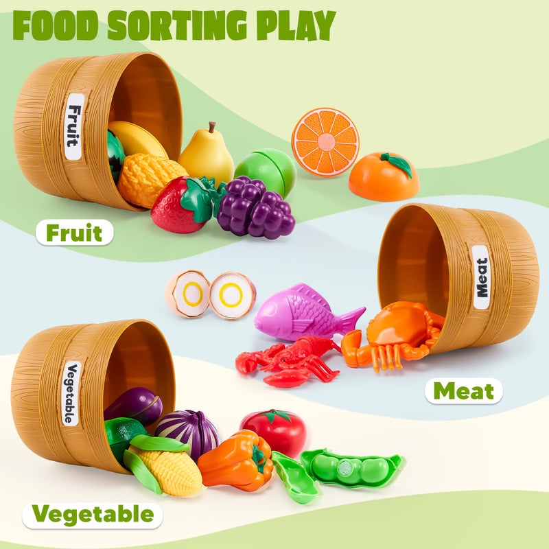 JOYIN Learning Toys Play Food Set for Toddlers, Cutting Food for Preschool Activities, Pretend Play Kitchen Accessories for Kids, Color Sorting Set for Boys & Girls, Daycare Educational Toy - Image 3