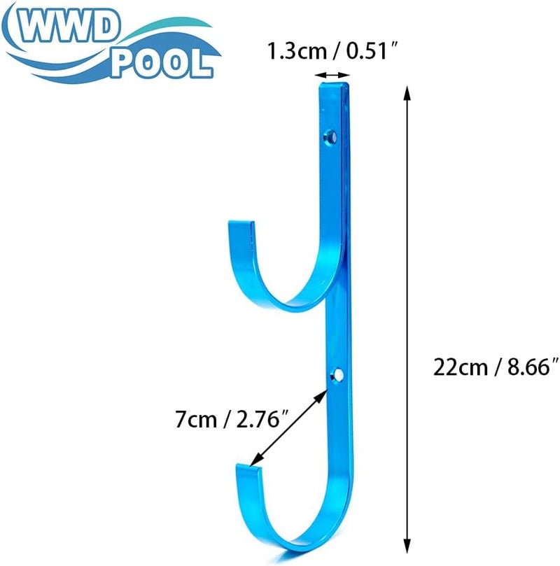 WWD POOL مجموعة شماعات أعمدة الألمنيوم لحمام السباحة، زرقاء، 1-عبوة (2 خطافات)، للأعمدة القابلة للتمديد، مجارف الأوراق، المنظفات، الشباك، الفرش، خراطيم الشفط (1 عبوة) - Image 2