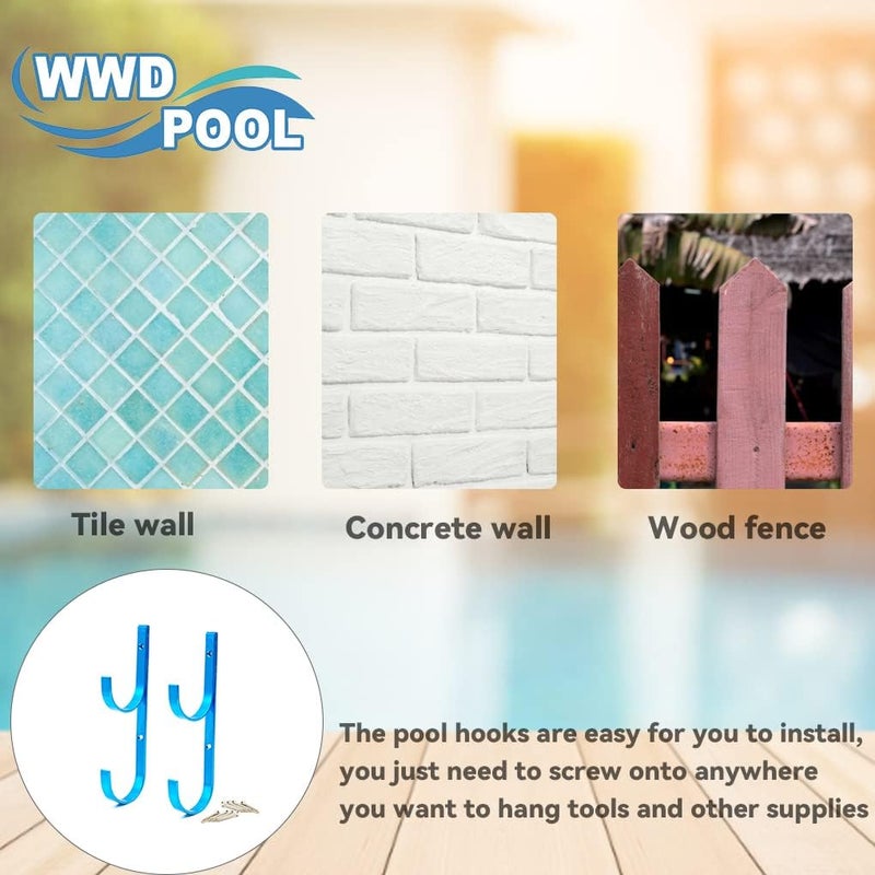 WWD POOL مجموعة شماعات أعمدة الألمنيوم لحمام السباحة، زرقاء، 1-عبوة (2 خطافات)، للأعمدة القابلة للتمديد، مجارف الأوراق، المنظفات، الشباك، الفرش، خراطيم الشفط (1 عبوة) - Image 4