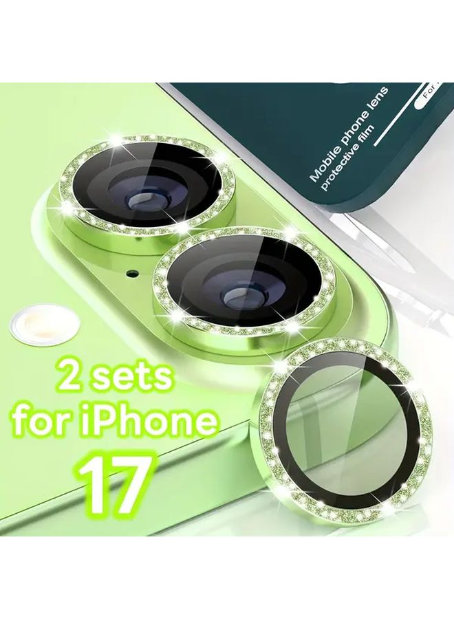 Sage Glitter Camera Lens Protector For iPhone 17 With Metal Reinforced Edges - Image 1