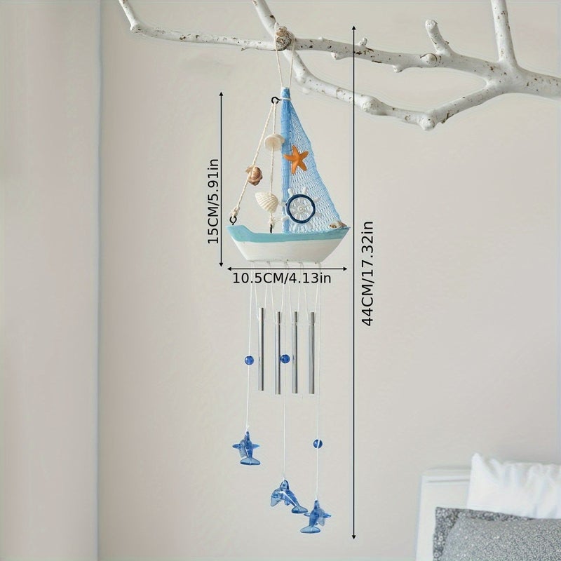 1pc Large Mediterranean Moor Small Boat Wind Chime Wooden Sailboat Pendant Hanging Ornament Wall Decor Holiday Gift - Image 5