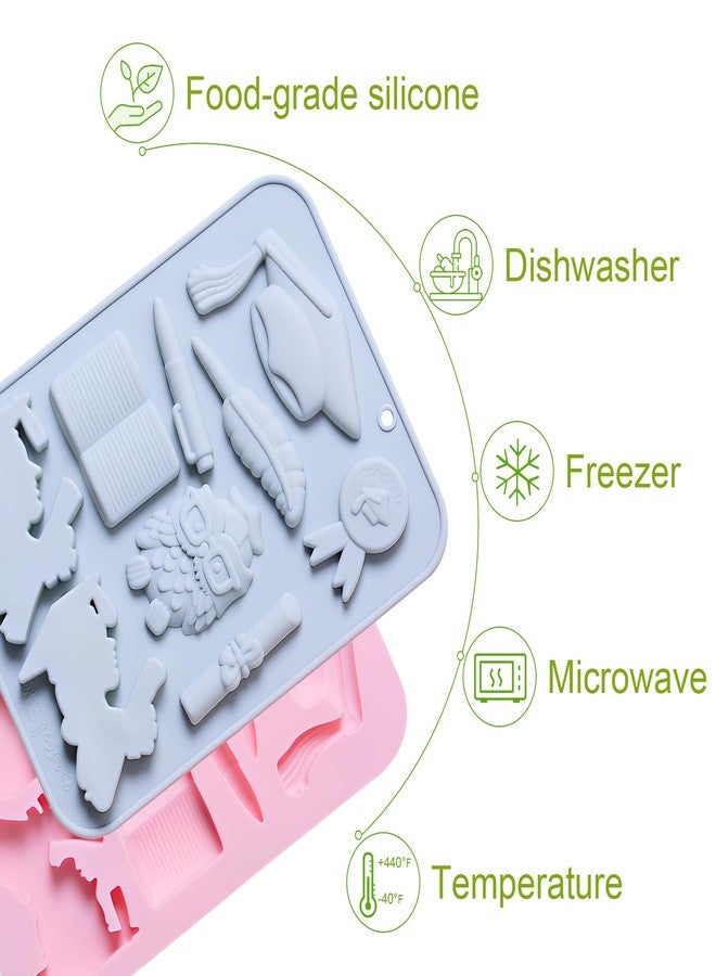 LLPMutu 2 Pack Graduation Silicone Molds Graduation Theme Silicone Chocolate Molds Graduation Cap Mold Diploma Owl Pens Books Scroll Clay Crafting Congrats Grad Chocolate Candy Mould for Grad Party Supplies - Image 5