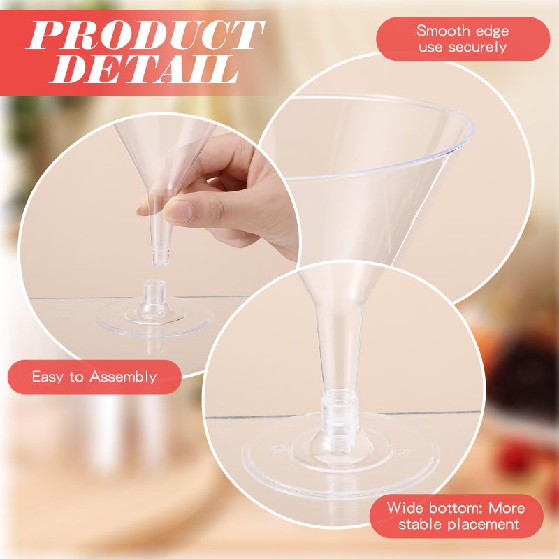 Irenare 100 Clear Plastic Martini Glasses and Cocktail Picks Set Disposable Martini Cups Clear Mini Dessert Glasses for Christmas Weddings Party Wine Appetizers Food (7 oz) - Image 4