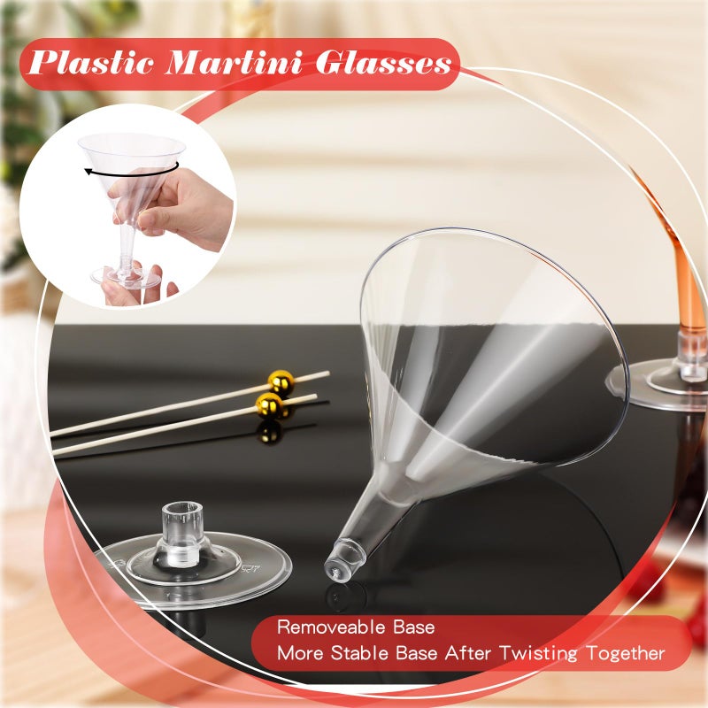 Irenare 100 Clear Plastic Martini Glasses and Cocktail Picks Set Disposable Martini Cups Clear Mini Dessert Glasses for Christmas Weddings Party Wine Appetizers Food (7 oz) - Image 5