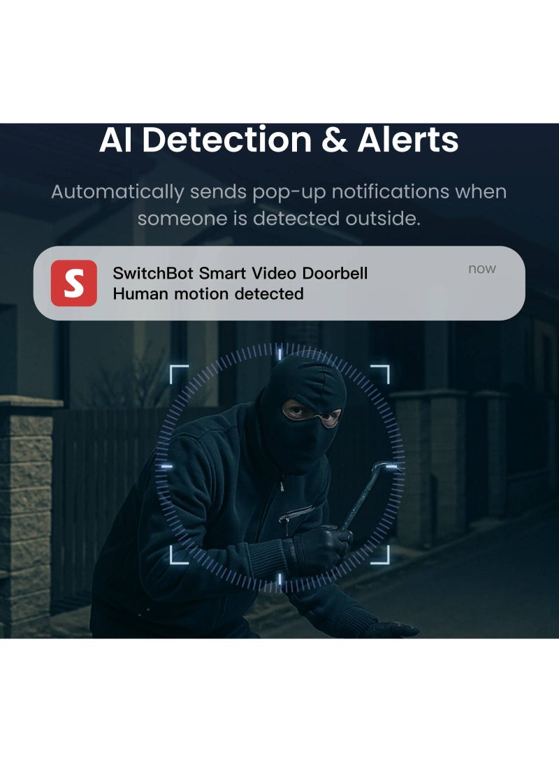 SwitchBot Smart Video Wireless Doorbell, 2K Full HD Video, Two-Way Talk, Color Night Vision, IP65 Weatherproof, 5000mAh Ultra-Long Battery Life, Motion Detection, Ultra-Wide View - Image 5