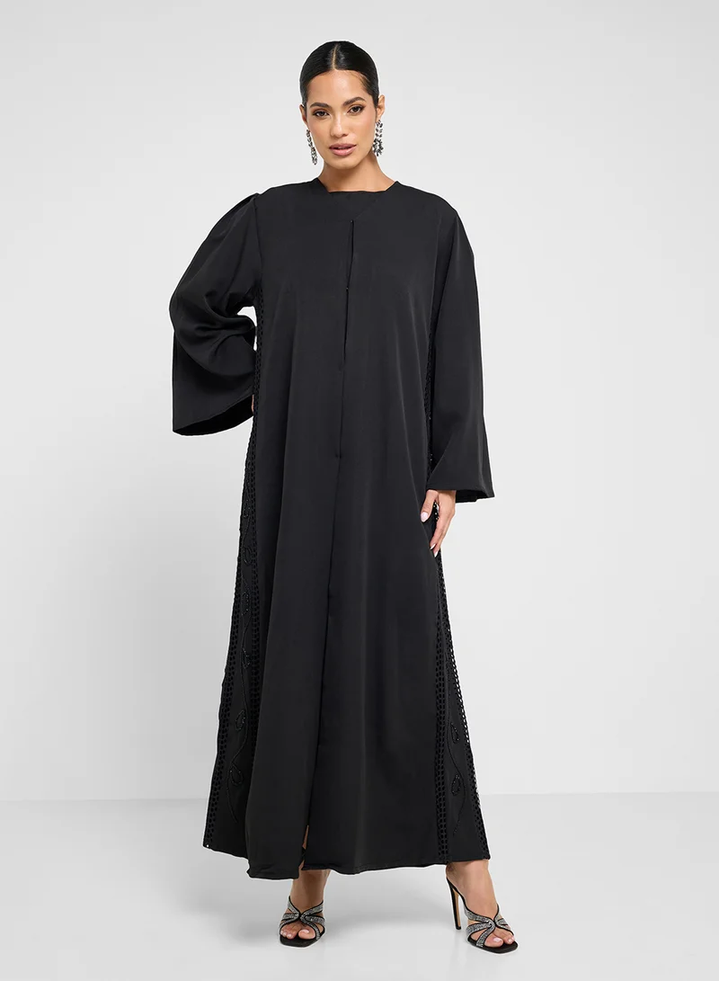 hayas closet Embellished Black Abaya with Sheila
