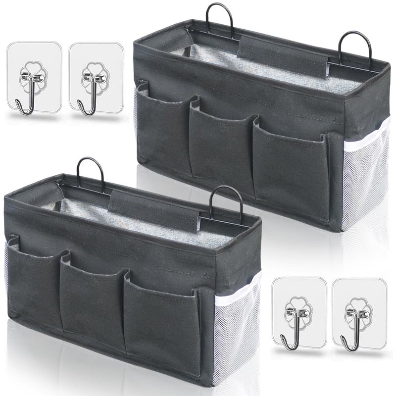 Kanrichu 2pcs 3pockets Large Wall Hanging Organizer Bag Linen Fabric Door Hanging Storage Baskets with Pockets Waterproof Bin for Kitchen Bedroom Office RV Camper Black2pcs - Image 2