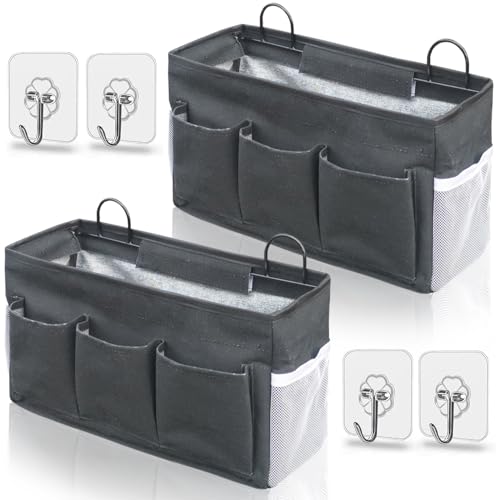 Kanrichu 2pcs 3pockets Large Wall Hanging Organizer Bag Linen Fabric Door Hanging Storage Baskets with Pockets Waterproof Bin for Kitchen Bedroom Office RV Camper Black2pcs - Image 1