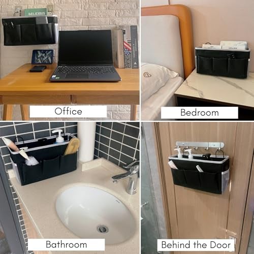 Kanrichu 2pcs 3pockets Large Wall Hanging Organizer Bag Linen Fabric Door Hanging Storage Baskets with Pockets Waterproof Bin for Kitchen Bedroom Office RV Camper Black2pcs - Image 3