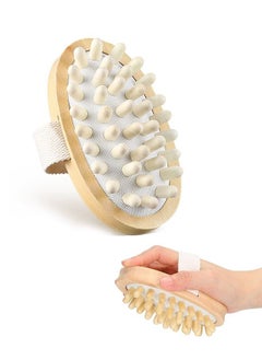 Wooden Dry Body Scrub Massage Brush, Handheld Natural Rubber Body Air Cushion Massager Comb, Drainage Exfoliating Shiatsu Body Brush (Beige)