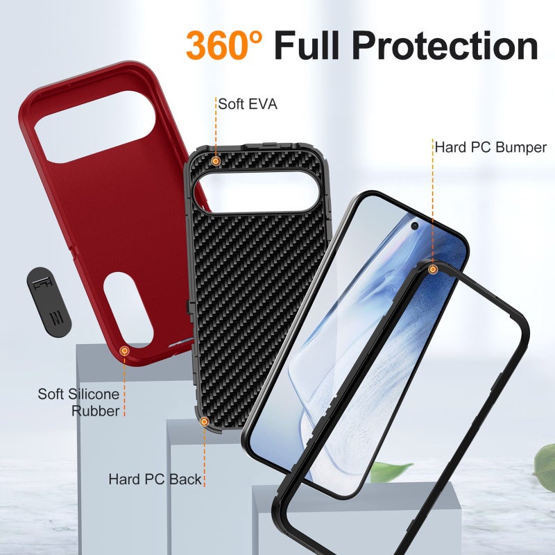 HuHa Protective Cover For Google Pixel 9 Rugged PC + Silicone Phone Case with Holder(Red+Black) - Image 4