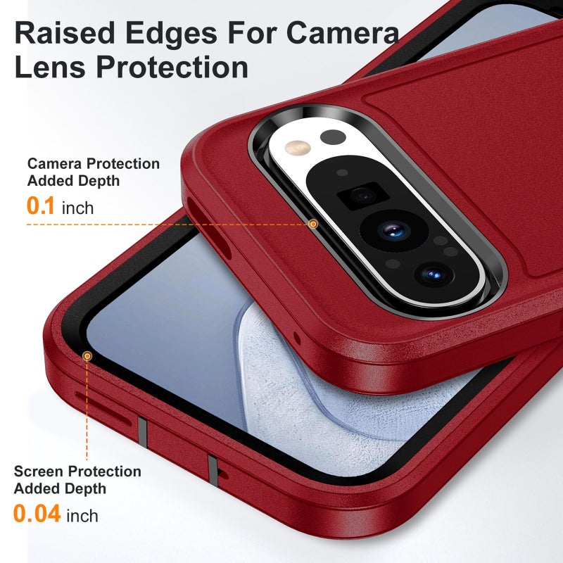 HuHa Protective Cover For Google Pixel 9 Rugged PC + Silicone Phone Case with Holder(Red+Black) - Image 5