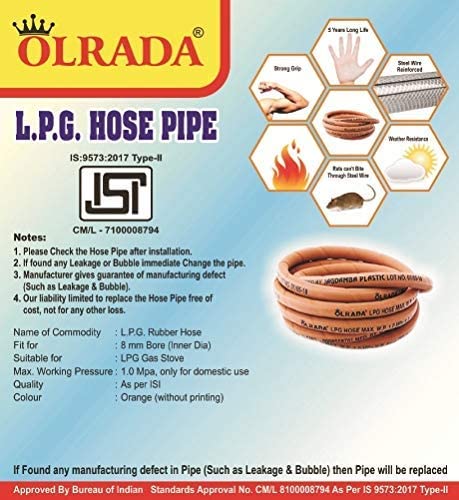 Olrada Reinforced Steel Wire Lpg Hose-Gas Pipe with Clamp (1m) 39inch (ISI Marked) - Image 4