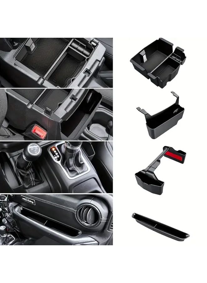 4pcs Center Console Organizer for 2018 2019 2020 2021 2022 2023 Jeep Wrangler JL JLU and JT Accessories Black Gear Shift Side Tray Hanging Armrest Storage Box - Image 1