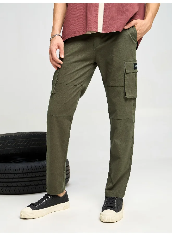 Beyoung Crocodile Green Solid Cargo Pants for Men