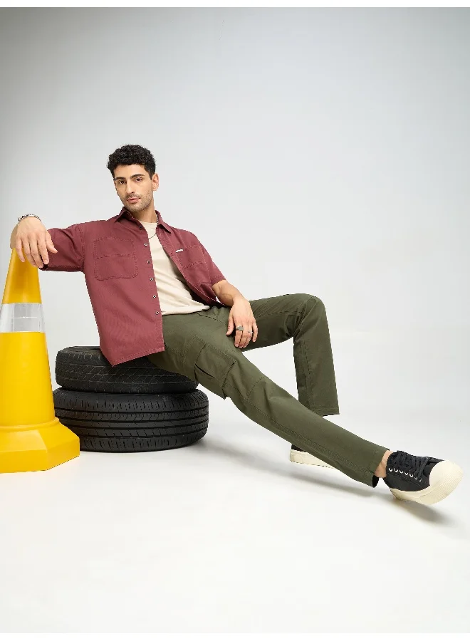 Beyoung Crocodile Green Solid Cargo Pants for Men
