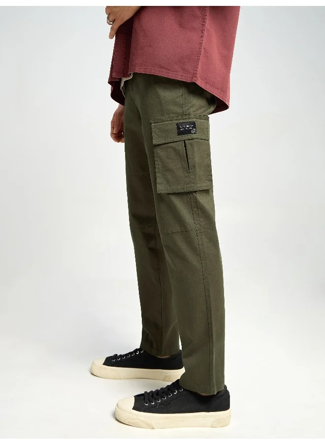 بيونغ Crocodile Green Solid Cargo Pants for Men