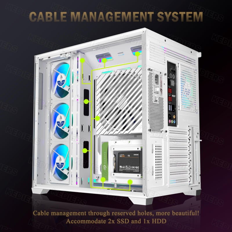 KEDIERS PC CASE 7 ARGB Fans Pre-Installed, Mid Tower ATX PC Case with Panoramic Tempered Glass, Gaming Computer Case,360MM RAD Support,White,K4 - Image 2