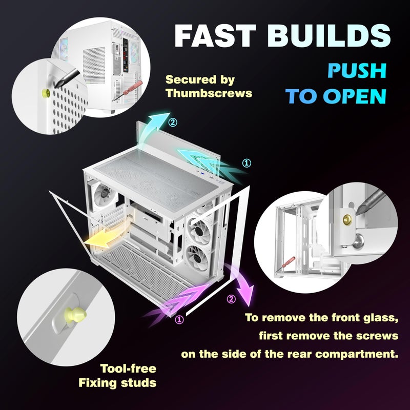 KEDIERS PC CASE 7 ARGB Fans Pre-Installed, Mid Tower ATX PC Case with Panoramic Tempered Glass, Gaming Computer Case,360MM RAD Support,White,K4 - Image 5