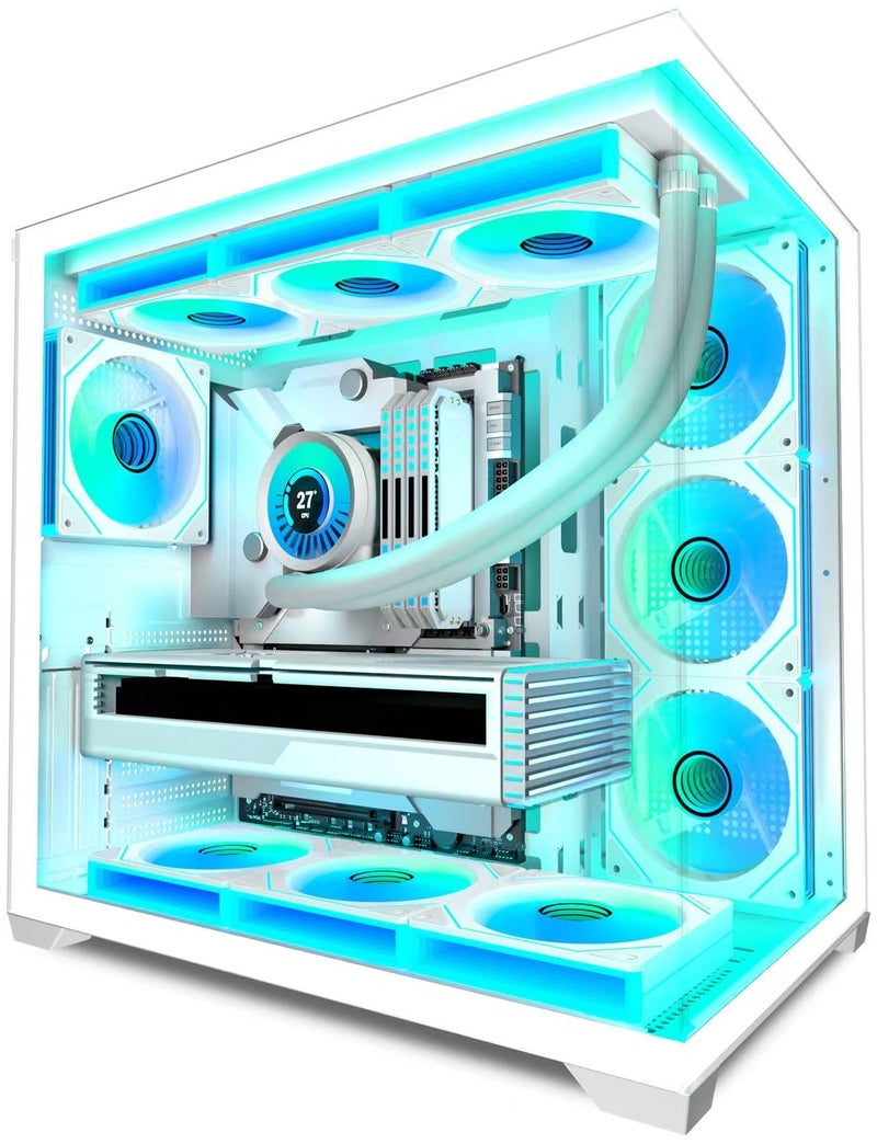 KEDIERS PC CASE 7 ARGB Fans Pre-Installed, Mid Tower ATX PC Case with Panoramic Tempered Glass, Gaming Computer Case,360MM RAD Support,White,K4 - Image 1