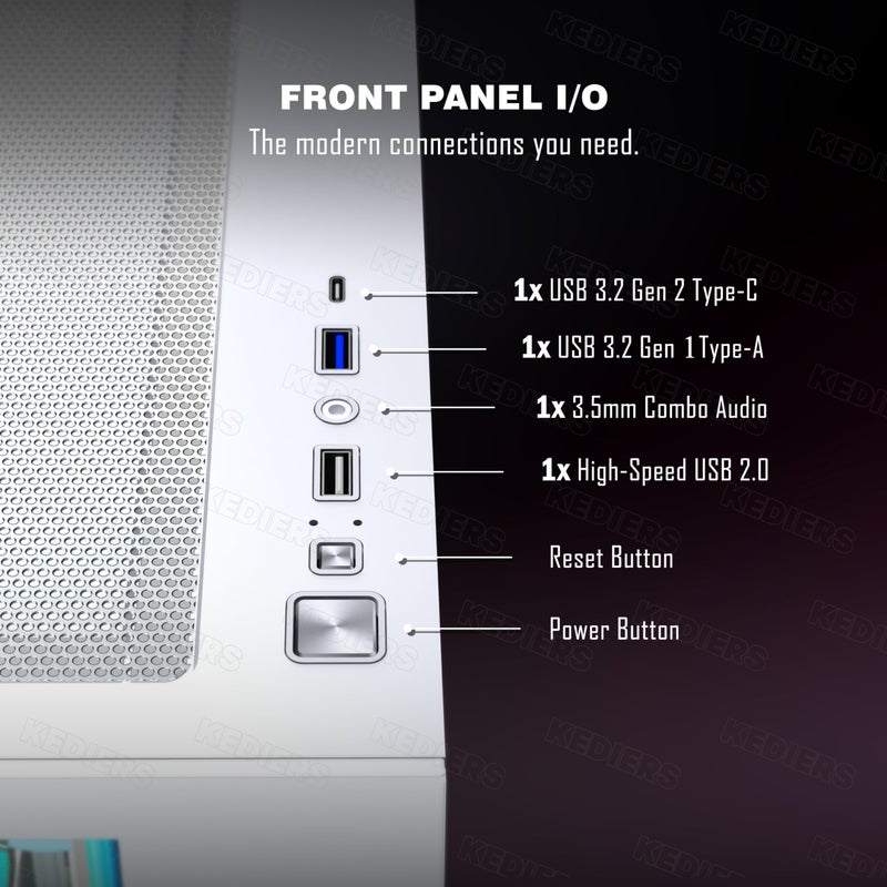 KEDIERS PC CASE 7 ARGB Fans Pre-Installed, Mid Tower ATX PC Case with Panoramic Tempered Glass, Gaming Computer Case,360MM RAD Support,White,K4 - Image 3