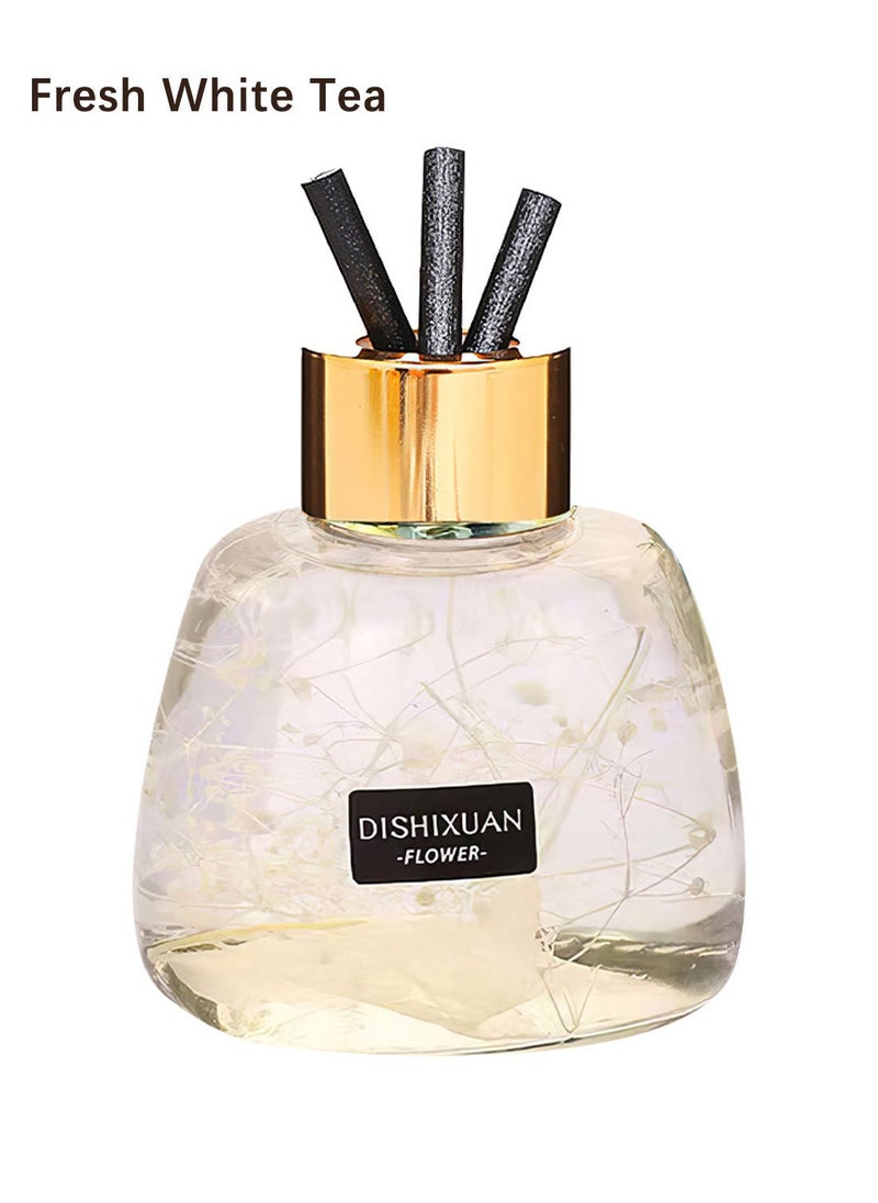 DISHIXUAN - Flower Reed Diffuser with Incense Diffuser Sticks Luxury Elegant Odor Eliminator Air Freshener with Aromatherapy Essential Oil for Car Home Office Bedroom Gift 100ml Fresh White Tea Aroma - Image 1