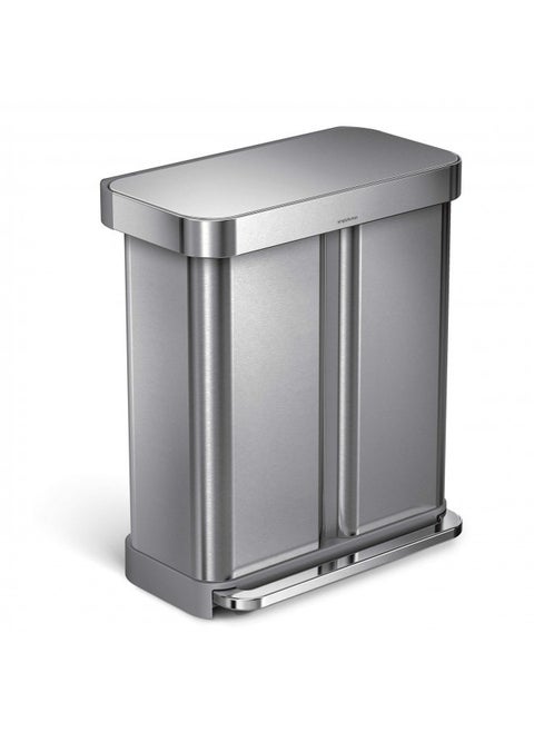 Simplehuman 58 Liter / 15.3 Gallon Rectangular Hands-Free Dual Compartment Recycling Kitchen Step Trash Can With Soft-Close Lid, Brushed Stainless Steel