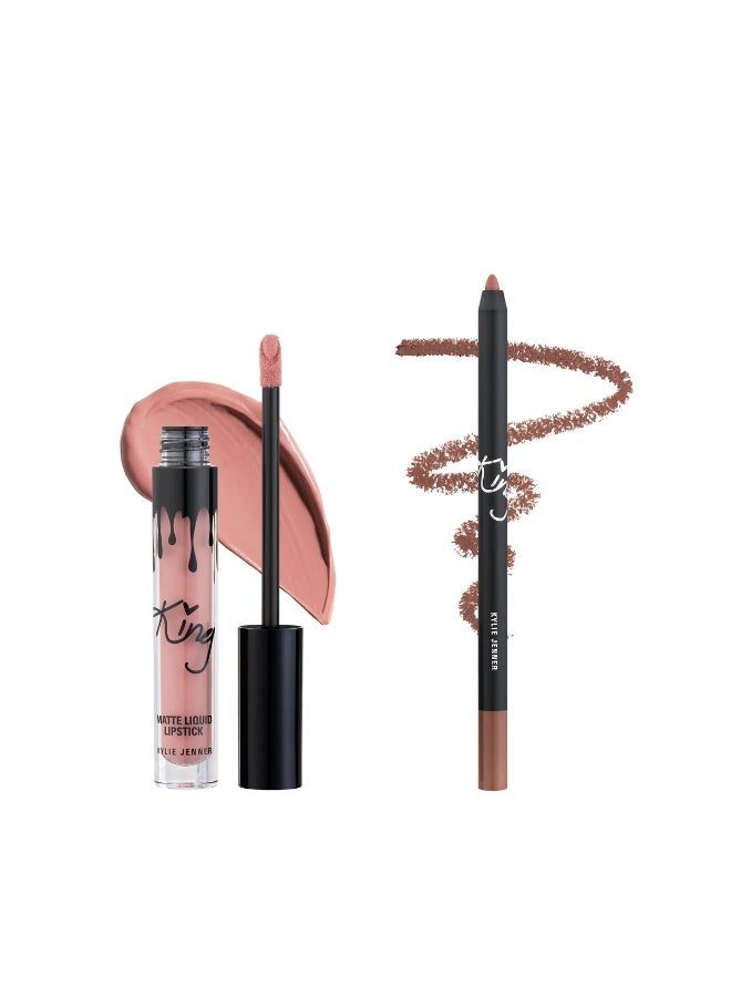 كايلي طقم الشفاه كينغ كايلي مات – إصدار عقد من الزمن من Kylie Cosmetics | أحمر شفاه سائل مات طويل الثبات مع محدد شفاه - Image 5