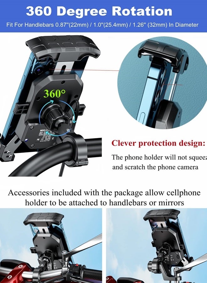 BRCOVAN Motorcycle Phone Mount with Qi 15W Wireless Charger and USB C 20W Fast Charging Port, One Touch Auto Lock Motorcycle Cell Phone Holder with Aluminum Alloy Handlebar Base for 4''-7'' Phones - Image 4