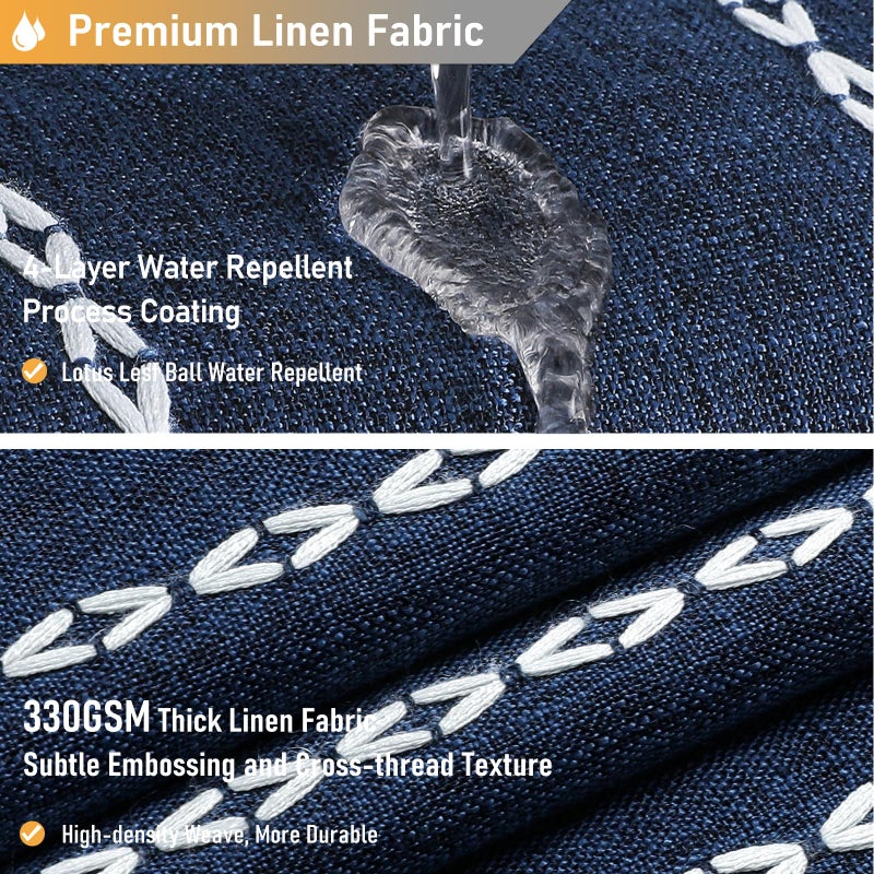 BTTN Boho Farmhouse Shower Curtain - Linen Rustic Weighted Striped Fabric Shower Curtain Set with Tassel, Water Repellent, Bohemian Vintage Country Cloth Shower Curtain for Bathroom, Navy Blue, 72x72 - Image 4