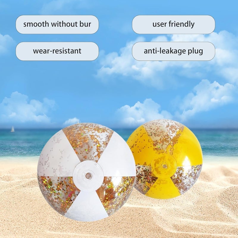 NALACAL Inflatable Beach Balls, 3 PCS 14in Vibrant Colorful Water Toys for Pool Games & Summer Parties, Glitter Confetti Design with Inflator, Perfect for Beach, Poolside Fun & Outdoor Recreation - Image 4