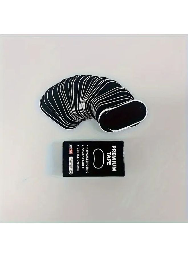 30 شريطًا مضادًا للشخير - علبة سوداء - قماش قطني ممدود - يوقف الشخير لنوم أفضل - Image 1