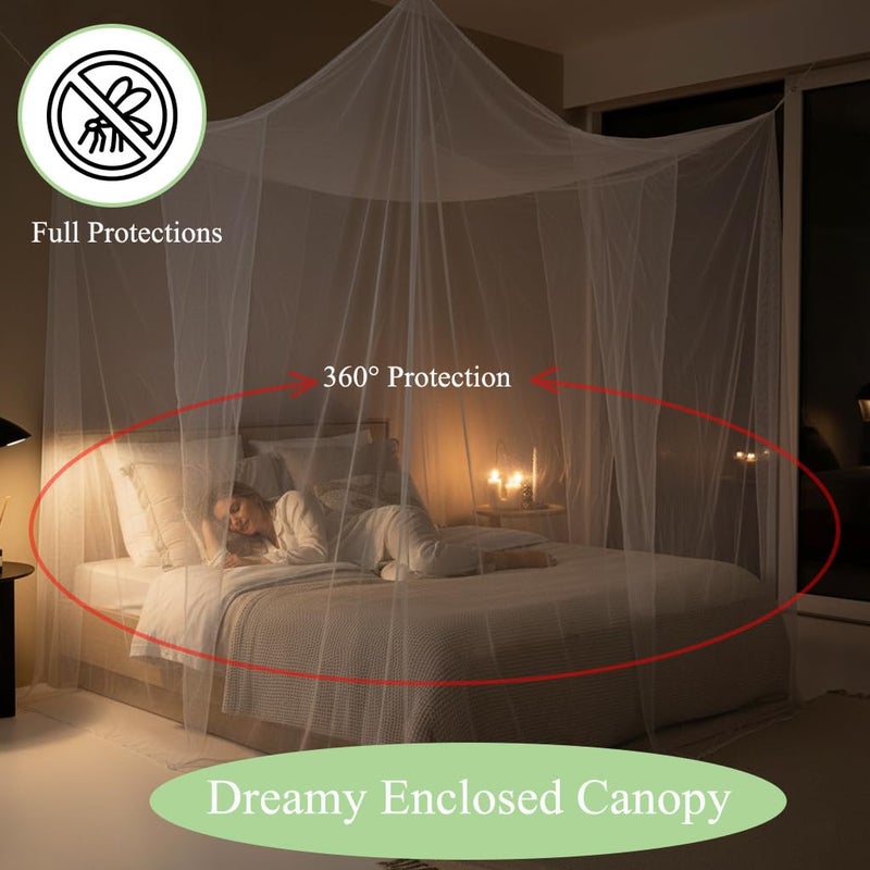 Mengersi Bed Canopy for Full Queen King Size Bed,Canopy Bed Curtains Elegant Mosquito Net,Mosquito Netting for Camping Patio Indoor Outdoor Bug Net,White - Image 3
