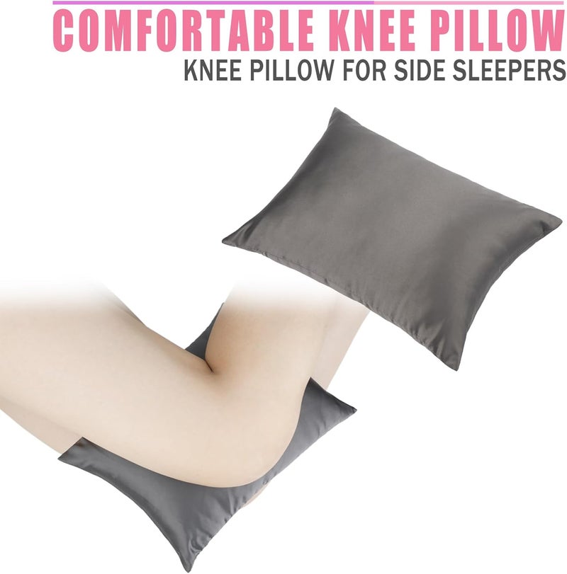 HapiPoppy Knee Pillow Leg Pillows 11" x 7.8" Silky Small Hip Support Pillows Smooth Cooling Between Legs for Side Sleepers Sciatica Joints Pain Relief Post Surgery Cushion Gifts, Satin Dark Gray - Image 4