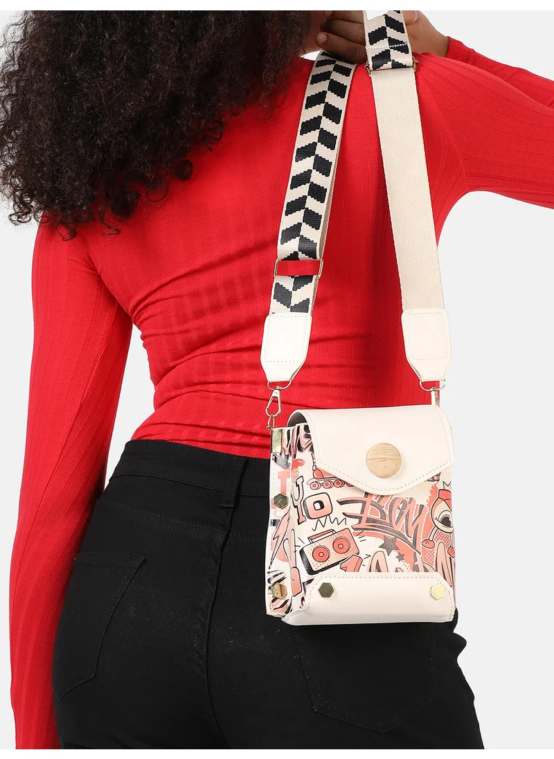 Haute Sauce White Printed Vegan Leather Sling Bag