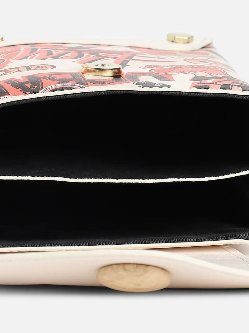 Haute Sauce White Printed Vegan Leather Sling Bag