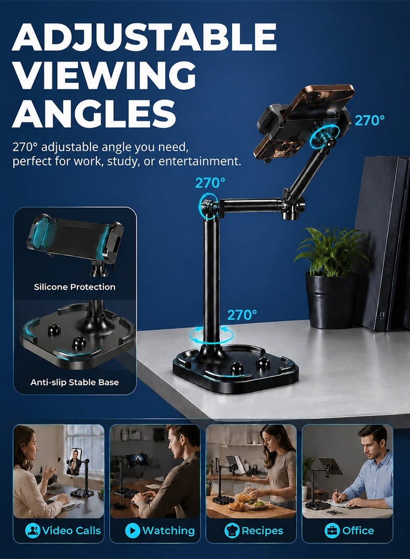 DRAKLAW Adjustable Height Phone Stand for Desk, Angle Adjustable Desktop Phone Holder with 360°Rotation Ball-Head,Weighted Base and Aluminum Alloy Support Rod for Home Supplies, Adjustable Phone Stand, for Video Calls, Recording, Meetings, Home Fitness, Workout, Travel, Utility Areas - Image 5