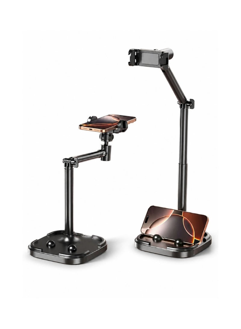 DRAKLAW Adjustable Height Phone Stand for Desk, Angle Adjustable Desktop Phone Holder with 360°Rotation Ball-Head,Weighted Base and Aluminum Alloy Support Rod for Home Supplies, Adjustable Phone Stand, for Video Calls, Recording, Meetings, Home Fitness, Workout, Travel, Utility Areas - Image 1