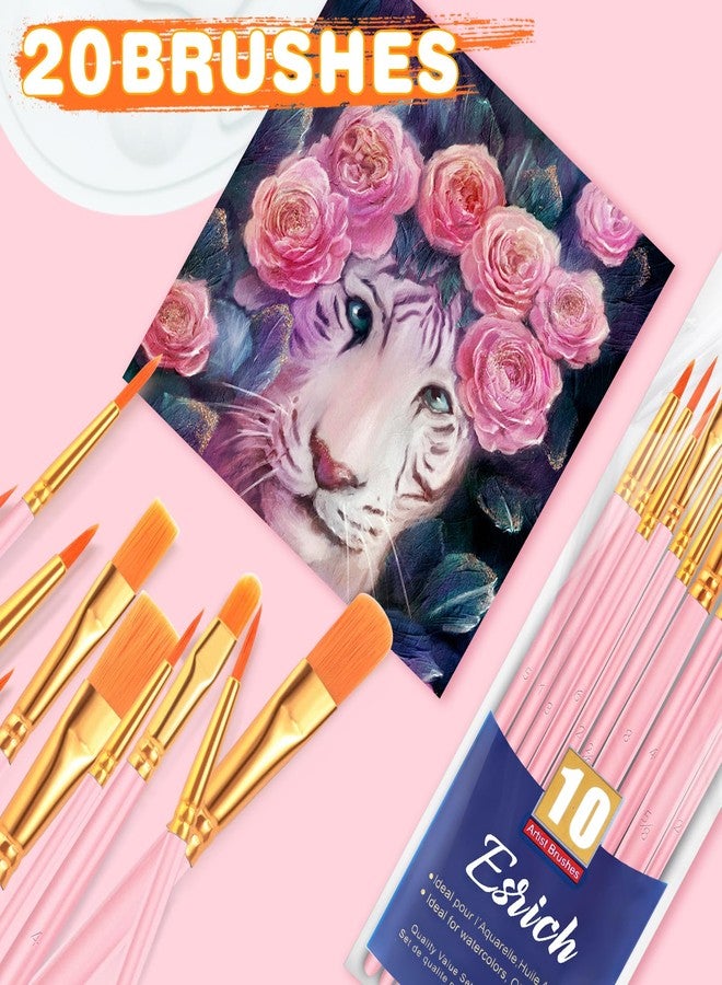 ESRICH Paint Brushes, 2 Packs / 20 Pcs Nylon Miniature Paintbrushes, Face and Body Watercolor Oil Painting Artist Professional Acrylic Paint Brushes Set,Pink - Image 4