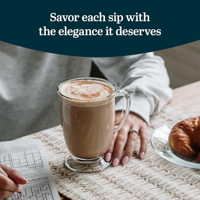 LIBBEY Kona Glass Coffee Mugs Set of 6, Elegant 16 Ounce Clear Tea Mug, Dishwasher Safe Glass Mugs with Handles for Tea, Coffee,and Espresso - Image 2