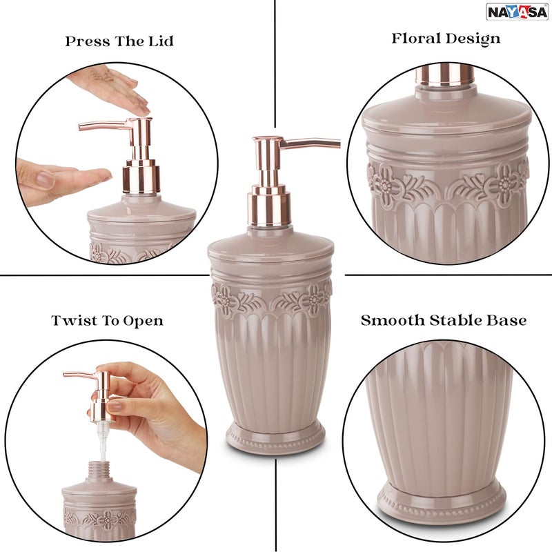 Nayasa Bianca Soap Dispenser | Set of 2 | Handwash Dispenser with Pump | Soap Dispenser for Kitchen | Bathroom Accessories | Brown - Image 5