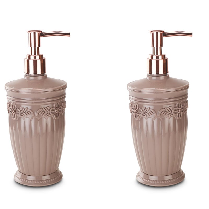 Nayasa Bianca Soap Dispenser | Set of 2 | Handwash Dispenser with Pump | Soap Dispenser for Kitchen | Bathroom Accessories | Brown - Image 1