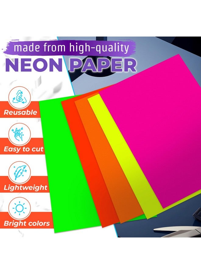 DIMROM 25 Sheets Neon Paper - Glow In The Dark Papers Neon Cardstock DIY Dance Floor Fluorescent Black Light UV Reactive - Neon Party Decorations Cardstock Colored Paper Neon Birthday Party Sheets 5 Colors - Image 3
