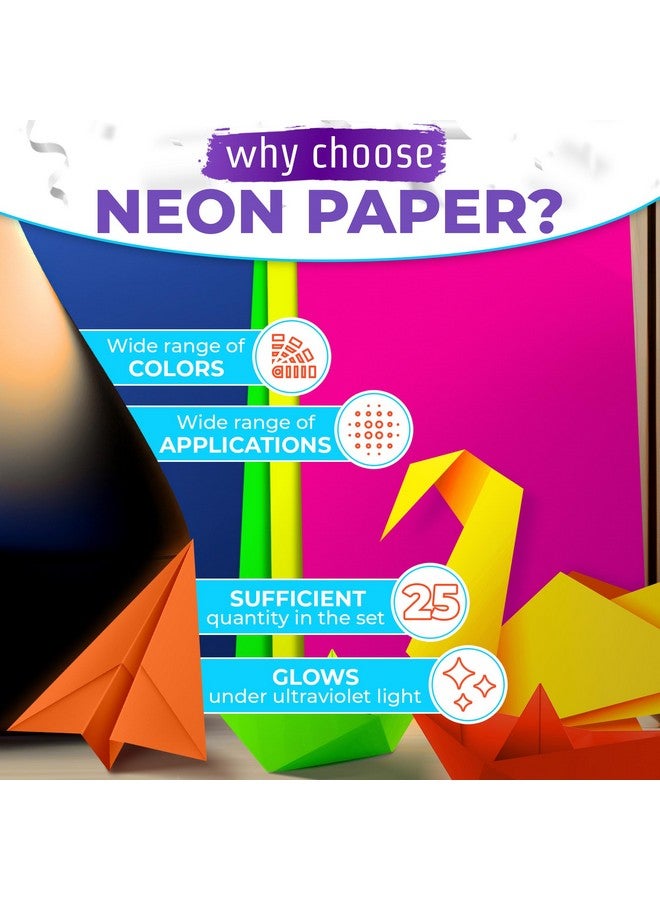 DIMROM 25 Sheets Neon Paper - Glow In The Dark Papers Neon Cardstock DIY Dance Floor Fluorescent Black Light UV Reactive - Neon Party Decorations Cardstock Colored Paper Neon Birthday Party Sheets 5 Colors - Image 4