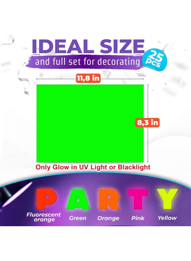 DIMROM 25 Sheets Neon Paper - Glow In The Dark Papers Neon Cardstock DIY Dance Floor Fluorescent Black Light UV Reactive - Neon Party Decorations Cardstock Colored Paper Neon Birthday Party Sheets 5 Colors - Image 2