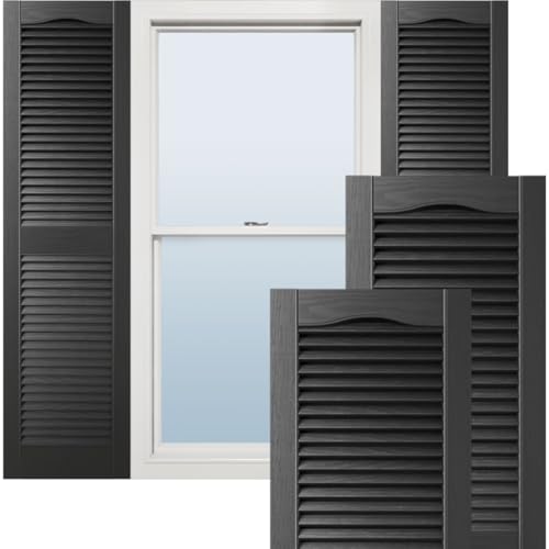 Ekena Millwork Lifetime Vinyl LL1S14X03600BL Standard Cathedral Top Center Mullion Open Louver Vinyl Shutters wInstallation ShutterLoks Matching Screws Per Pair 14 12W x 36H Black