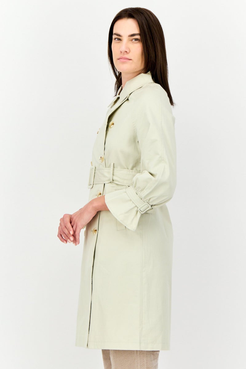 Unique21 Women Petite Solid Belted Trench Coat, Beige - Image 2
