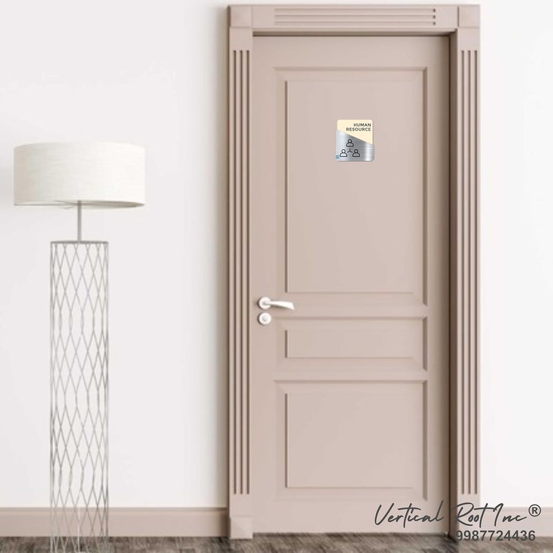 Vertical Root Inc ® Premium Cream Brush Silver Acrylic 5.5 x 5.8 INCH Human Resource Door Easy to Mount 3M Tape Stickers for Hotel Office Resort Society Company Factory Corporate Business Glass. - Image 3