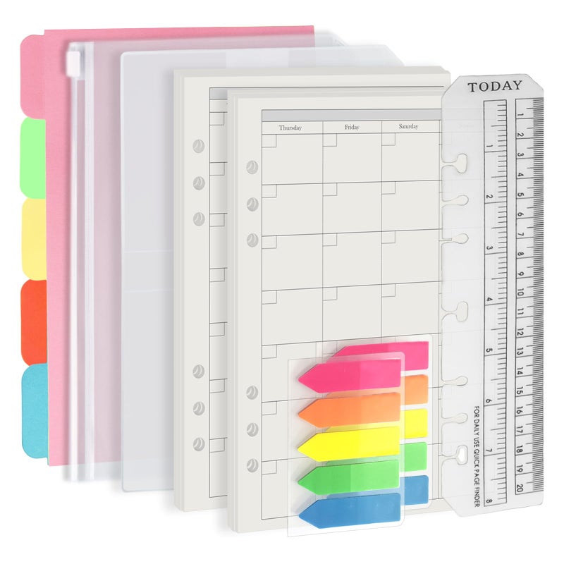 Harphia A5 6 Holes Binder Refill Value Set, 90sheets monthly plan loose leaf paper with stickers and dividers, planner insert with binder pockets for A5 binder 6 holes refillable notebook,005da5month - Image 1