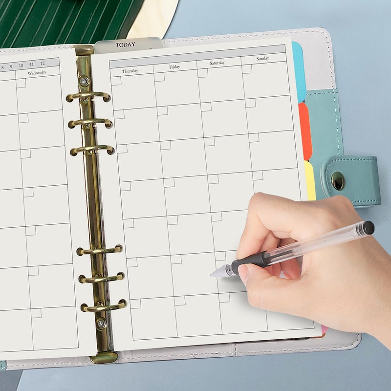 Harphia A5 6 Holes Binder Refill Value Set, 90sheets monthly plan loose leaf paper with stickers and dividers, planner insert with binder pockets for A5 binder 6 holes refillable notebook,005da5month - Image 2